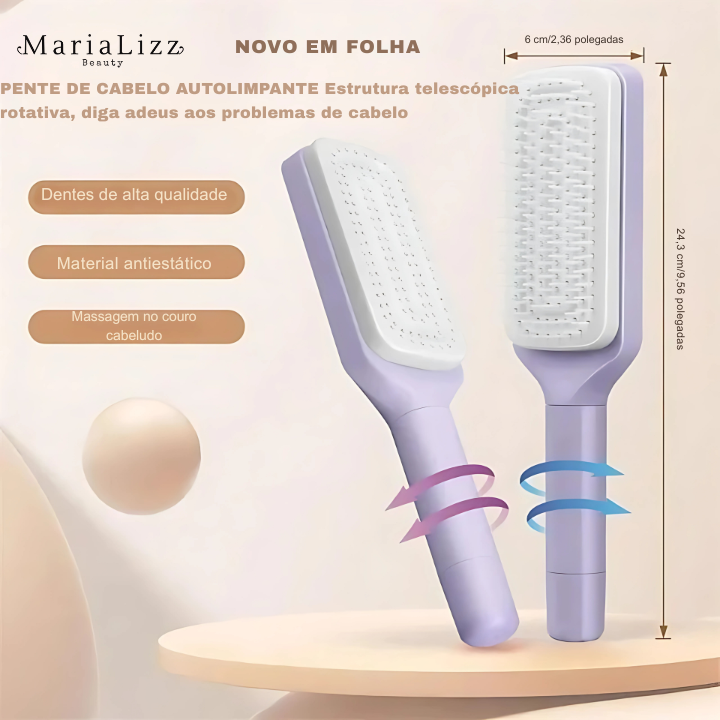 Escova de cabelo autolimpante
